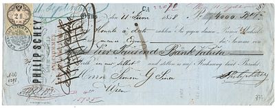 Austria 1858 Wien Bill of Exchange Signed by Philip Schey von Koromla. Rare Austro-Hungarian 