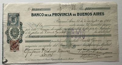 Argentina Banco de la Provincia de Buenos Aires Bill of Exchange Buenos Aires 1915. Original 