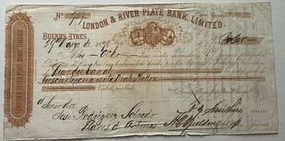 Argentina London & River Plate Bank Limited Bill of Exchange Buenos Aires 1898. Original bill of 