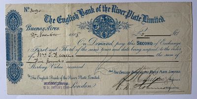 Argentina The English Bank of the River Plate Ltd. bill of exchange (Second of Exchange) Buenos 