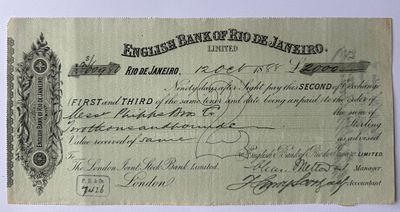 Brazil English Bank of Rio de Janeiro Ltd. Bill of Exchange (Second) Rio de Janeiro &pound;2000 1888. L 