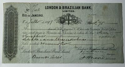 Brazil London & Brazilian Bank Ltd. Bill of Exchange (Second) Rio de Janeiro &pound;275 1897. Late‑19th 