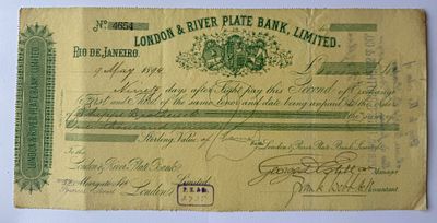 Brazil London & River Plate Bank Ltd. bill of exchange (Second of Exchange) Rio de Janeiro 