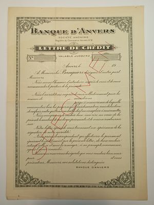 Belgium Banque d’Anvers Lettre de Credit Antwerp - c.1910s. Large, beautifully engraved specimen 