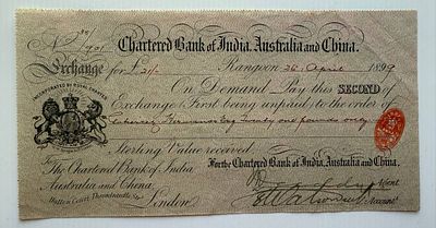 British India / Burma, Chartered Bank of India, Australia & China, Bill of Exchange, Rangoon 