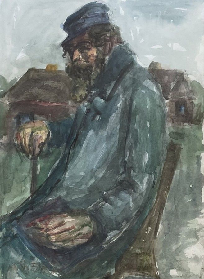 Moshe Bernstein , 1920-2006 - Jew in the shtetl, . Artist's name: Moshe Bernstein , 1920-2006 Item 