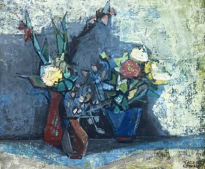 יעקב איזנשר , 1896-1980 - אגרטלי פרחים. טכניקה: שמן על בד מידות: 46X55 ס"מ חתום: חתום. אודות האמן: 