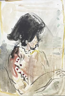 יחזקאל שטרייכמן , 1906-1993 - נערה יושבת. טכניקה: אקוורל מידות: 48X34 ס"מ חתום: חתום. אודות האמן: 