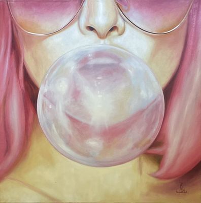 גוסטבו בר ולנזואלה , נ. 1974 - בועה ורודה, 2022. טכניקה: שמן על בד מידות: 100X100 ס"מ חתום: חתום 