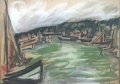 יצחק פרנקל-פרנל , 1899-1981 - סירות מפרש. טכניקה: פסטל מידות: 25X34 ס"מ חתום: חתום. אודות האמן: 