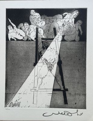 אורי ליפשיץ , 1936-2011 - אירוטיקה בתלמוד (7 ), 1979. טכניקה: תחריט ואקווטינטה מידות: 29X23 ס"מ 