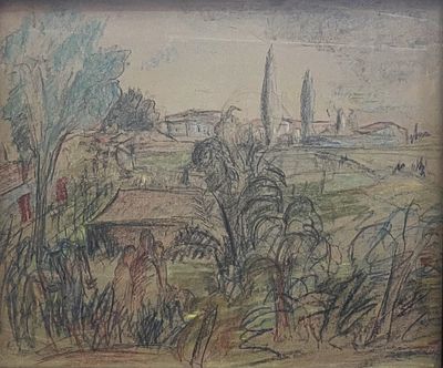 איזידור אשהיים , 1891-1968 - דמויות בנוף. טכניקה: פסטל מידות: 48X57 ס"מ חתום: חתום.