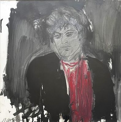 יהושע נוישטיין , נ. 1940 - דיוקן המשורר מאיר ויזלטיר, . טכניקה: שמן ועיפרון על נייר מידות: 59X59 