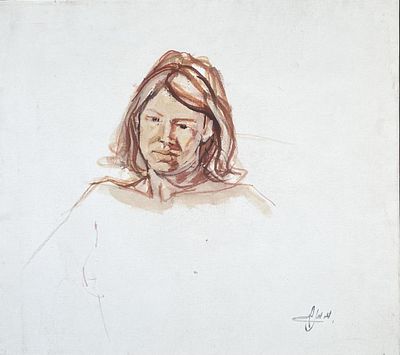 מנחם מזרחי , 1951-2011 - דיוקן אישה, . טכניקה: שמן על בד מידות: 44X49 ס"מ חתום: חתום בחותמת 