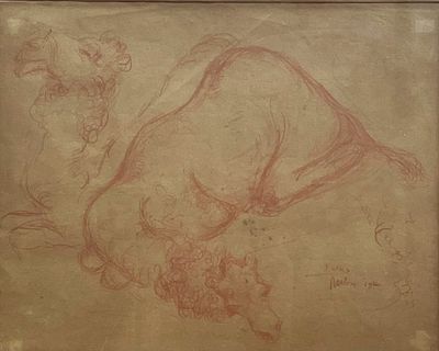 ראובן רובין , 1893-1974 - גמלים במנוחה, 1940. טכניקה: רישום ספיה מידות: 36X45 ס"מ חתום: חתום 