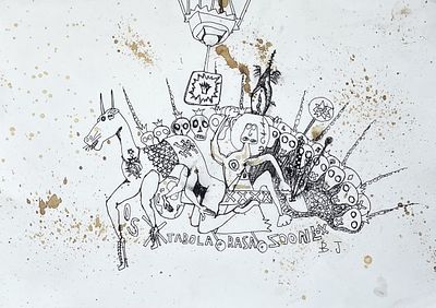 בזוקה ג'ו - Tabola Rasa Zoone, . טכניקה: רישום טוש מידות: 30X42 ס"מ חתום: חתום בראשי תיבות, הערות: 