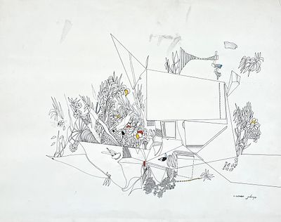 יעקב אלחנני , נ. 1947 - ללא כותרת, . טכניקה: טוש ואקוורל מידות: 27X35 ס"מ חתום: חתום.