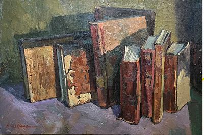 רוברט רוזנברג , נ. 1962 - ספרים, . טכניקה: שמן על בד מידות: 70X46 ס"מ חתום: חתום.