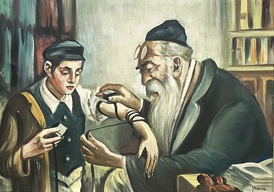 Moshe Nhushtan - Student and hus Raabi, . Artist's name: Moshe Nhushtan Item name: Student and hus 