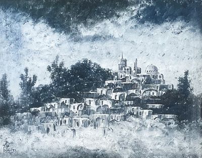 Caleb Politi , b. 1946 - Churcj in the landscape, . Artist's name: Caleb Politi , b. 1946 Item 