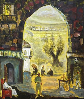 Albert Goldman , 1922-2011 - Figures in the Old City,. Artist's name: Albert Goldman , 1922-2011 