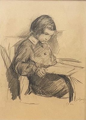 Unidentified Artist - Girl reading, 1946. Artist's name: Unidentified Artist Item name: Girl 