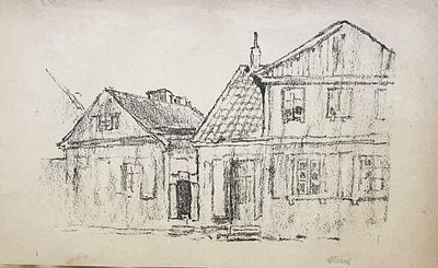 הרמן שטרוק , 1876-1944 - בתים בעיירה היהודית, . טכניקה: ליטוגרפיה מידות: 15X25 ס"מ חתום: חתום. 