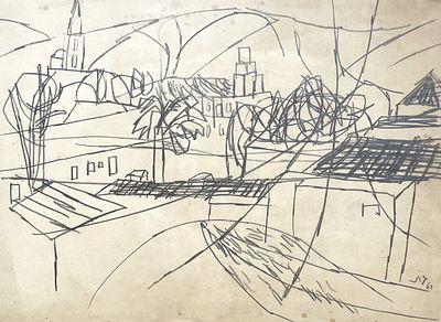 אליהו גת , 1919-1987 - נוף, 1960. טכניקה: רישום עיפרון מידות: 34X47 ס"מ חתום: חתום ומתוארך. אודות 