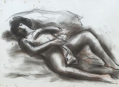 מישל אדלן , 1898-1980 - עירום, . טכניקה: פסטל מידות: 31X44 ס"מ חתום: חתום. הערות: כתמים על הנייר.