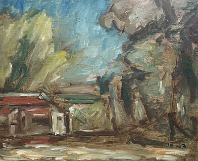 Zvi Shor , 1898-1979 - House in the landscape, . Artist's name: Zvi Shor , 1898-1979 Item name: 