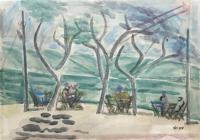 Tsiona Tagger , 1900-1988 - A cafe on the shore of the sea of Galilee, . Artist's name: Tsiona 