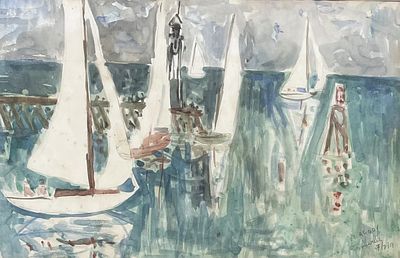 Michael Argov , 1920-1982 - Sailboats at sea, 1953. Artist's name: Michael Argov , 1920-1982 Item 