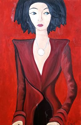 Unidentified Artist - Woman on a red backtound, . Artist's name: Unidentified Artist Item name: 