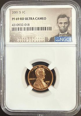 מטבע 1 סנט של ארצות הברית 🇺🇸 שנת S 2001 מדורג NGC דירוג 69 RD ULTRA CAMEO שזה כמעט הדירוג 