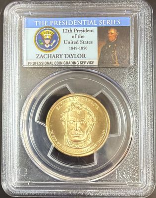מטבע מדורג 68. מטבע 1$ של הנשיא ZACHARY TAYLOR הנשיא ה-12 של ארצות הברית 🇺🇸 ציפוי סטין דירוג 