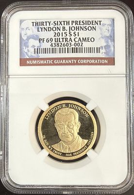 מטבע מדורג 69 של הנשיא ה36 של 🇺🇸. מטבע 1$ של הנשיא LYNDON B. JOHNSON נשיא ה-36 של ארצות הברית 