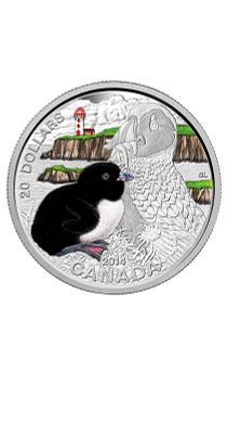 מחיר הופחת!!!. 2014 Canada $20 Baby Puffin 1 oz Pure Silver Coin and Stamp Set מטבע כסף משובח זה 