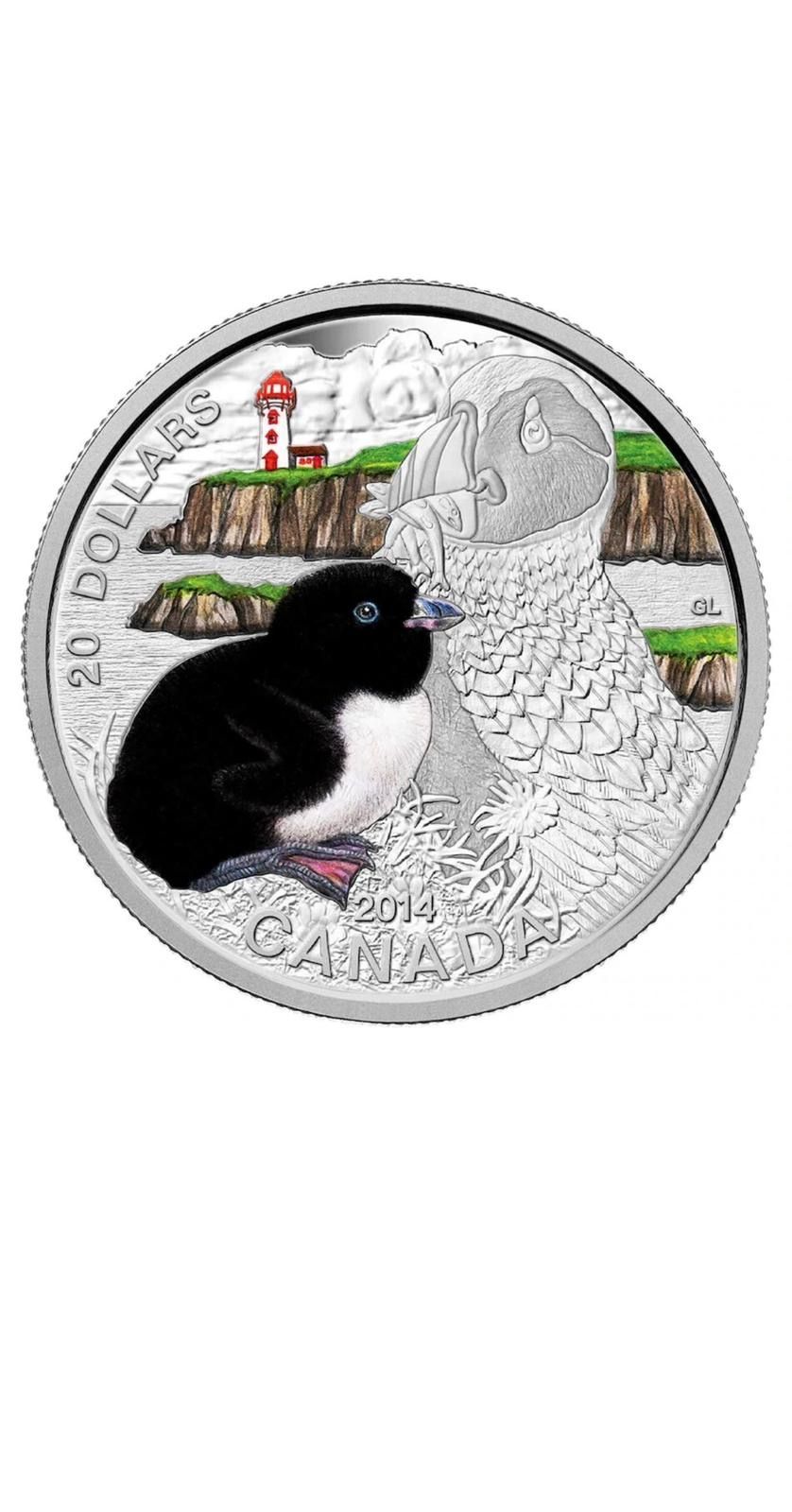 2014 Canada $20 Baby Puffin 1 oz Pure Silver Coin and Stamp Set מטבע כסף משובח זה של 2014 דולר 