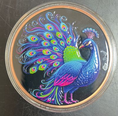 מטבע ברונזה מיוחד צבעוני טווס 🦚 משקל 5 אונקיות נחושת סדרה מוגבלת 
