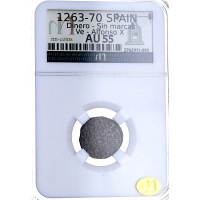 MEDIEVAL - 1263-70. ALFONSO X. Dinero de Seis L&iacute;neas. Sin marca. Ve. EBC-