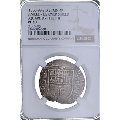 MONARQU&Iacute;A ESPA&Ntilde;OLA - 1556-98. Felipe II. 4 Reales. Sevilla. Ag. MBC