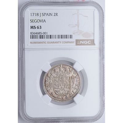 MONARQU&Iacute;A ESPA&Ntilde;OLA - 1718. Felipe V. 2 reales. Segovia. Ag. SC