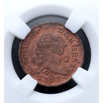 MONARQU&Iacute;A ESPA&Ntilde;OLA - 1787. Carlos III. 2 maraved&iacute;s. Segovia. Cu. EBC+ / EBC