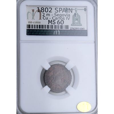 MONARQU&Iacute;A ESPA&Ntilde;OLA - 1802. Carlos IV. 2 maraved&iacute;s. Segovia. Cu. EBC