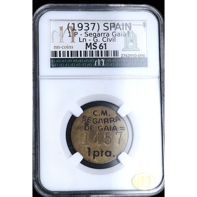Siglo XX - 1937. Guerra Civil. 1 peseta. Segarra Gai&aacute;. Cu-Zn. SC-