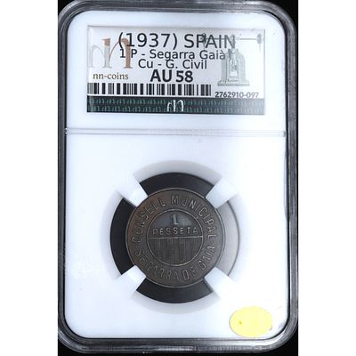 Siglo XX - 1937. Guerra Civil. 1 peseta. Segarra Gai&aacute;. Cu. EBC-