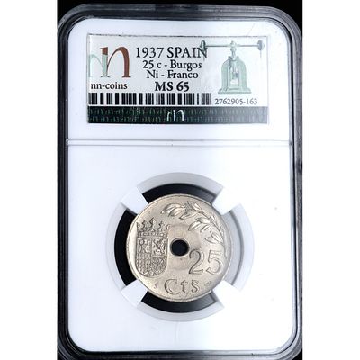 Siglo XX - 1937. Guerra Civil. Franco. 25 c&eacute;ntimos. Burgos. Ni. SC / FDC