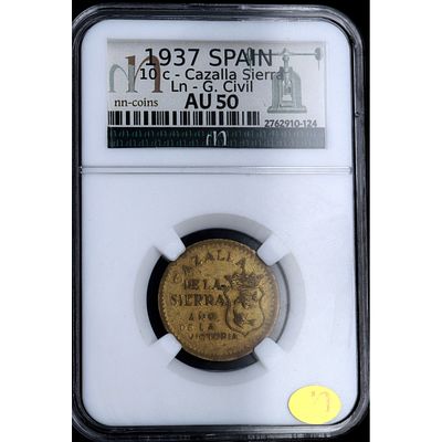 Siglo XX - 1937. Guerra Civil. 10 c&eacute;ntimos. Cazalla de la Sierra. Ae. MBC+