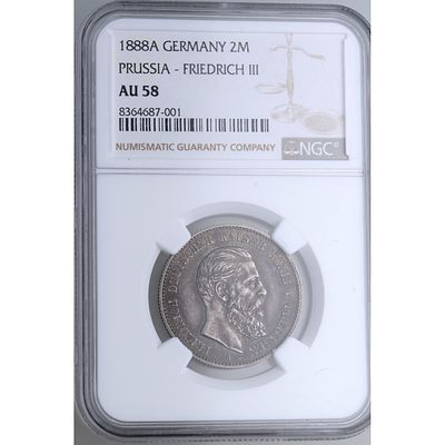 ALEMANIA - 1888. ALEMANIA. 2 marks. Friedrich III. Ag. EBC+