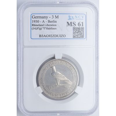 ALEMANIA - 1930-A. ALEMANIA. 3 marks. Ag. SC